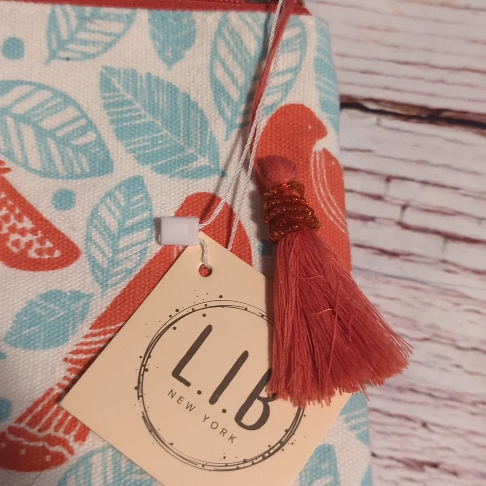 BOTANICAL BIRDS CORAL AND LIGHT BLUE COSMETIC BAG - Picture 2 of 2
